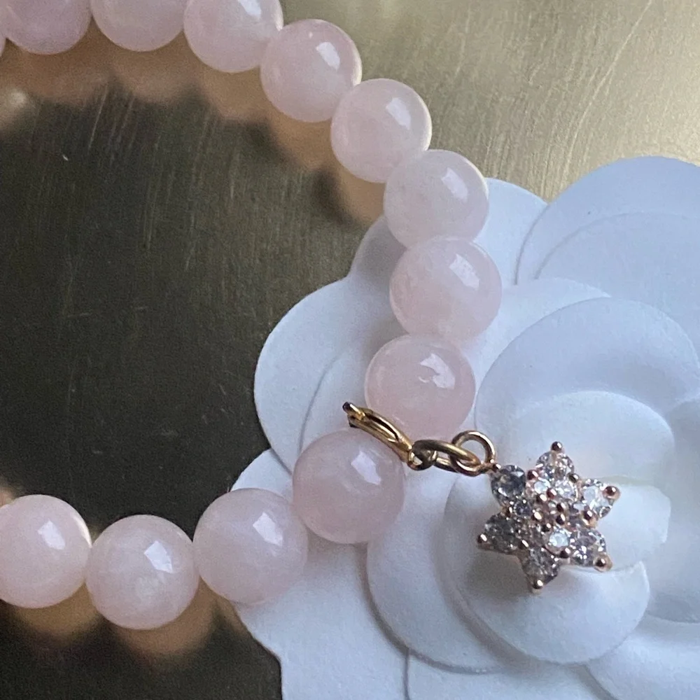 Genuine rose Quartz bracelet with removable flower charm_13